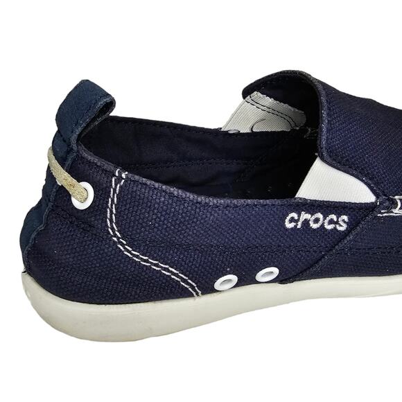 Crocs Boat Shoes Men's Size 8 Slip On Blue Canvas Casual Walu - Picture 7 of 11